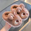 Pantuflas de algodón de invierno para niños y niñas, cálidas, de felpa, antideslizantes, para uso en casa, pantuflas de algodón cerradas de conejo peludo para padres e hijos