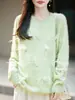 Suéter de Punto Redondo de Lana Cachemir Nuevo Otoño/Invierno 2026 Manga Larga para Mujer con Perlas Plumas Lana Cepillada Top