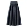 Nueva falda de punto de cachemira para otoño e invierno para mujer, cintura elástica, falda midi plisada, elegante y versátil, color liso simple