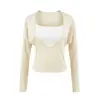 Conjunto de Dos Piezas Estilo Deseo Puro para Mujer, Camiseta Transparente de Manga Larga con Escote Profundo en U, con Almohadillas para Sujetador Integradas y Camisola con Volantes
