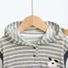 Conjunto de Sudadera con Capucha y Rayas para Niños, Otoño y Primavera, Bordado de Cachorro de Dibujos Animados, Sudadera de Manga Larga, Pantalones Deportivos, Conjunto Casual