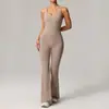 Mono de Yoga Cruzado Cepillado, Piernas Acampanadas, Levanta Glúteos, para Correr, Deportes, Fitness, Ropa de Tenis para Mujer