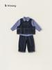 Bangxuan Conjunto de Tres Piezas Chaleco de Mezclilla para Niños Camisa a Cuadros de Otoño Chaqueta de Mezclilla Estilo Coreano Atuendo Moderno para Niños