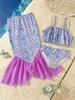 Bikini de sirena de dos piezas para niñas, Vestido de princesa para la playa, Traje de baño de cola de pez, Conjunto de tres piezas para vacaciones en la costa para niñas