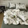 2026 Novo Conjunto de Quatro Peças com Estampa Retro Pastoral de Alto Peso em Linho Puro com Botões Estilo Lençol de Cama para Todas as Estações