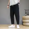 Pantalones Cortos Sueltos de Lino y Algodón Color Sólido Estilo Chino para Hombre Verano 2023 Moda Juvenil Tendencia Casual Deportivos