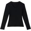 Camisa Branca de Algodão Puro para Camadas Internas Feminina, Novo Estilo Início do Outono 2026, Camiseta Petite de Manga Longa com Decote V, Top de Corte Justo