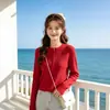 Nuevo suéter de punto para mujer de otoño con cuello redondo y media cremallera, top de punto de manga larga ajustado estilo coreano para mujer