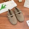 Zapatos Nuevos de Invierno Mary Jane Forrados de Felpa Moda Perla para Mujer Zapatos Cálidos Versátiles Zapatos Planos Casuales de Algodón con Terciopelo Trasero