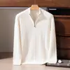 Suéter 100% caxemira pura para homens, gola alta discreta, espessado e quente, pulôver com meio zíper, peça de base de malha para usar como outer