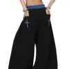 Calça de moletom esportiva patchwork listrada bordada em ponto cruz estilo americano para homens e mulheres, corte solto, design fluido, calça pantalona para dança jazz