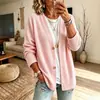 Estilo europeo y americano, corte holgado, cárdigan de punto gofre con hombros caídos, con un sencillo cuello en V y diseño de un solo botón, una chaqueta suéter casual
