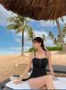 Traje de baño de una pieza con tiras y triángulo para estudiantes, estilo coreano y japonés, adelgazante, que oculta el abdomen, traje de baño para vacaciones en la playa, entrega para aguas termales