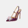 Zapatos de tacón alto sin espalda con cristales, talla grande 35-46, tacón de aguja, moda francesa, punta fina poco profunda, sandalias de charol