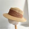 Verano Nuevo Sombrero de Paja de Copa Plana para Mujer Playa Protector Solar Estilo Francés Elegante Sombrilla Sombrero de Copa para Viajes y Vacaciones de Celebridades para Mujer