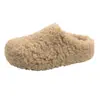 Chinelos Casuais de Algodão com Bico Redondo para Aumentar a Altura para Mulheres Chinelos Peludos com Lã Adicionada Solado Grosso 2026 Slip-on Inverno Bege Branco