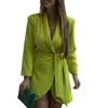 Otoño 2026 Nuevo Vestido Corto de Moda Elegante para Mujer, Estilo Europeo y Americano, Cruzado, Ajustado a la Cintura, Cuello en V, Manga Larga