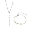 Metal pesado europeu e americano exagerado corrente grossa Pearl costura colar titânio aço 18K joias conjunto pulseira P628-E125