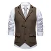 2026 Blazer Colete Tweed Espinha de Peixe Listrado Vertical Retrô Britânico Masculino Slim Fit Banquete Roupa de Trabalho Colete Outerwear