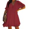 Verão Novo Europeu e Americano Solto Tamanho Grande Decote V Vestido Jacquard para Mulheres Amazon Cor Pura Simples Saia na Altura do Joelho