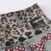 Pantalones de Mezclilla Anchos para Hombre con Estampado de Leopardo Patchwork y Cintura Doble, Tendencia Hip-Hop Estampado 3D Personalidad de Nicho Pantalones Largos de Dos Piezas Falsos