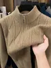 Suéter Masculino de Malha Grossa 2026 Outono/Inverno Gola Meia-Alta Zíper Tricô Quente Camisa Base Masculina