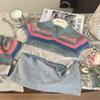 Liquidación no devuelve no cambia [orden racional] camiseta de manga corta a rayas de color contrastante para chicas de verano pantalones de falda gris Joker