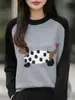 Suéter de Punto Redondo con Patrón de Cachorro de Dibujos Animados Estilo Francés Bloque de Color para Mujer, Capa Base Otoño e Invierno, Se Puede Usar por Fuera, Suéter Engrosado y Cálido