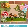Decoración ambiental con flores y hojas de papel de seda en esquema de color Morandi para paredes de áreas temáticas en jardines de infancia y escuelas primarias