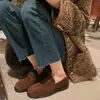 Versión de Piel de Vaca Estilo Británico Maillard Mocasines para Mujer Slip-on Persona Perezosa Tacón Pequeño Grueso Planos Retro Persona Perezosa Zapatos Pequeños de Piel