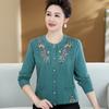 Cárdigan de punto de estilo occidental para mamá, primavera y otoño, nuevo, para mujeres de mediana edad y mayores de 50 años, abrigo bordado con cuello redondo, camisa de abuela