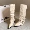 Botas de Pantalón de Tacón Grueso Retro Botas de Punta Larga para Mujer 2026 Nueva Moda Otoño Invierno Botas Caídas Botas Largas de Montar