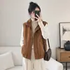 Chaleco con cremallera y solapa color café para mujer, casual, versátil, sin mangas, elegante, chaleco acolchado para mujeres petite