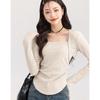 Top Corto Dulce y Picante Pequeño para Mujer en Otoño e Invierno, Cuello Cuadrado Irregular, Camiseta Térmica de Manga Larga, Camiseta Base de Capa Interior
