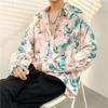 Camisa de Flores Vintage Estilo Hong Kong Pintura al Óleo Manga Larga Otoño para Hombre Duffy Atractivo Moda Coreana Camisa Casual Holgada para Hombre