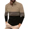 Camisa Polo Listrada Manga Longa Retrô para Homens, Top com Gola Respirável, Casual Solto, Não Amassa, Roupa Masculina para Negócios