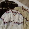 Cardigan Vintage de Malha Fair Isle com Renda para Mulheres, Top Outono/Inverno, Novo Estilo 2026, Casaco Suéter Solto e Bonito