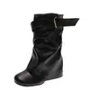Botas de gamuza de tacón grueso, nuevo estilo otoño e invierno, hasta la pantorrilla, puntera redonda, botas retro apiladas hasta la pantorrilla con hebilla de cinturón 2026