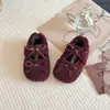 Sapatos de Pelúcia para Meninas Outono e Inverno com Lã Adicionada para Aquecimento, Botas Curtas Infantis, Sapatos de Princesa para Bebê Menina Estilo Coreano, Mocassins com Laço