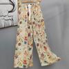 Pantalones de Pijama de Algodón Finos de Verano para Mujer con Estampado de Dibujos Animados, Pantalones de Pierna Ancha para Mujeres Embarazadas, Tallas Grandes, Adecuados para Usar Afuera, Pantalones Largos de Algodón, Exportación