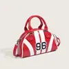 Bolsa de mão feminina, bolsa tote pequena, bolsa de ombro, bolsa tote listrada de alta qualidade, estruturada rígida vermelha