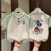 Polo de Manga Corta para Niños Verano Nuevo Estilo Bloques de Color Estampado de Dibujos Animados Top para Niños y Niñas Camiseta Holgada Casual