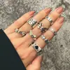 Anillo de mariposa negro esmaltado con forma de corazón oscuro para Halloween, juego de nueve anillos estilo punk de araña
