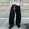 Jeans Holgados de Pierna Recta hasta el Suelo para Hombre con Bordado de Flor de Ciruelo Resistente Estilo Retro Americano Transfronterizo Diseño de Calle Alta Y2K