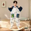 Pijama de una pieza térmico de forro polar para niños Otoño/Invierno Lindo estilo coreano Cálido Anti-patada Ropa para el hogar Saco de dormir para bebé Niñas pequeñas Estudiantes