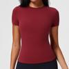 Camiseta Deportiva de Manga Corta con Hombro Normal para Mujer Caijue, Top de Fitness de Ajuste Delgado de Alta Elasticidad, Top de Yoga con Sensación de Casi Nada