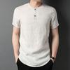 Camiseta de Lino Transpirable de Gama Alta para Hombre Verano 2026 Nuevo Estilo Estilo Nacional Retro Camiseta Fina de Media Manga Camisa Henry