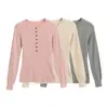2026 Nuevo Hermoso Suéter de Punto Rosa Estilo Coreano para Mujer, Corte Ajustado, Adelgazante, Top de Manga Larga para Principios de Otoño