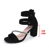 Sandalias de Tacón Grueso con Cremallera Trasera de Tela Francesa Estilo Nuevo Invierno 2025 Venta Directa de Fábrica Comercio Exterior Transfronterizo Calzado para Mujer