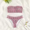 2026 Nuevo Traje de Baño de Dos Piezas con Estampado Floral Europeo y Americano, sin Tirantes y con Corte en la Cintura, Bikini Sexy para Mujer